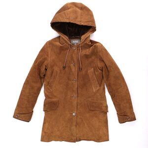 Wilson's Adventure Women's M Coat Bound Suede Sherpa Hooded Leather Brown Jacket